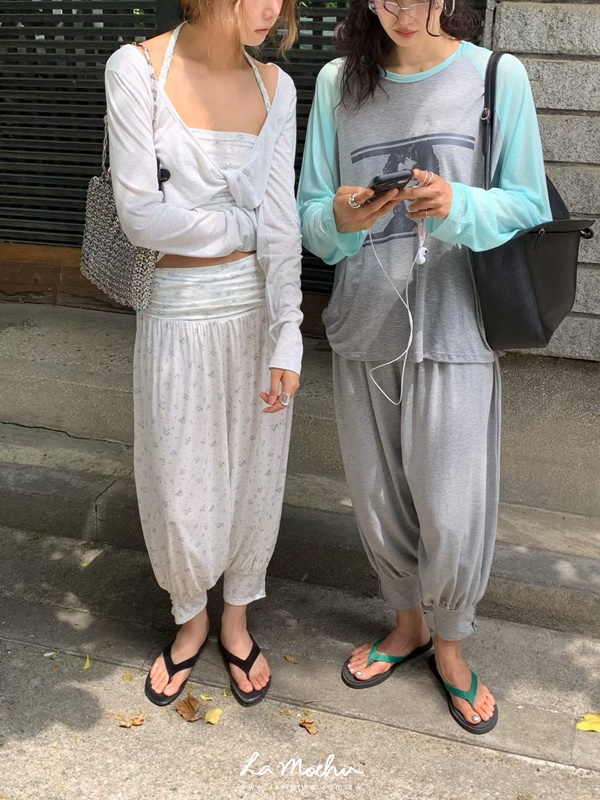 反摺腰頭碎花氣球褲